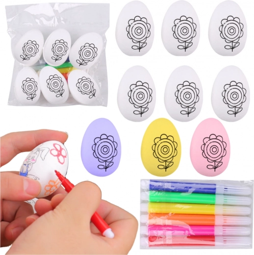 set van polystyreen paas-eitjes om te verven met stiften, bloemenmotief, 6 stuks