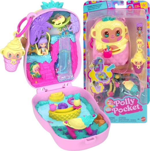 Polly Pocket ananas-aapje – compacte speelset met figuurtjes en accessoires