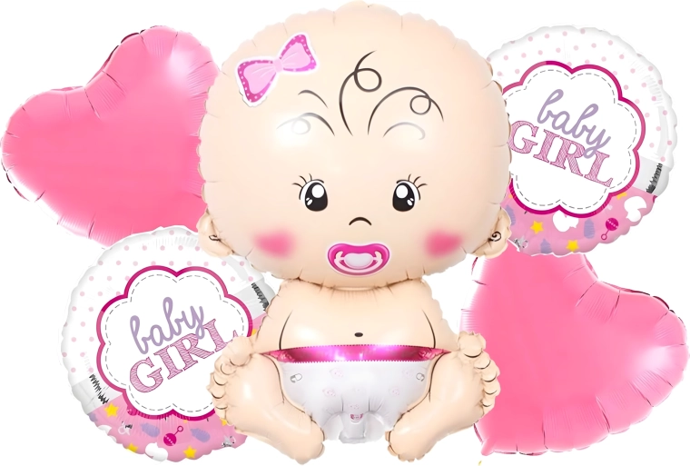 Ballonnen voor babyshower voor een meisje – set van 5 stuks met sterretjes en babythema