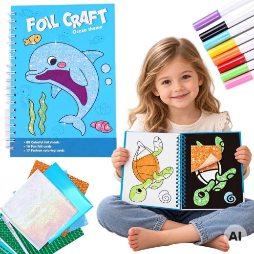 Woopie creatieve set met folies en kleurplaten Dolfijn 121 onderdelen