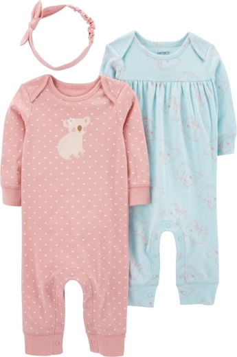 Carter’s meisjes 3-delige set: 2 rompertjes en haarband Pink & Mint, maat 56