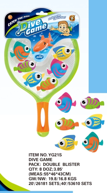 Duikende vissen met schepnet