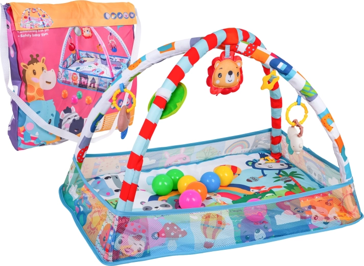 Baby speelmat en ballenbak met babygym en hangende speeltjes