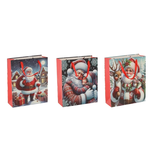Kerstcadeautasjes met Kerstman, mix van designs, 26 × 32 × 10 cm, 12 stuks