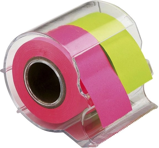 Zelfklevende notitierollen met dispenser 2,5 × 10 m, neonkleuren