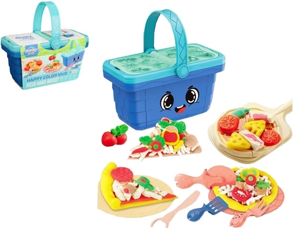 Creatieve set met klei in een picknickmand