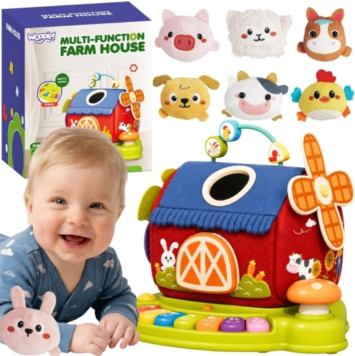Woopie baby interactieve boerderij – huisje met sorteerder en piano + 7 pluchen diertjes