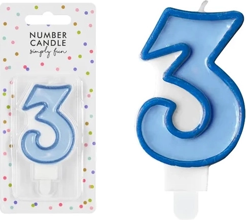 Verjaardagskaars cijfer 3 blauw 7 cm - 1 stuk