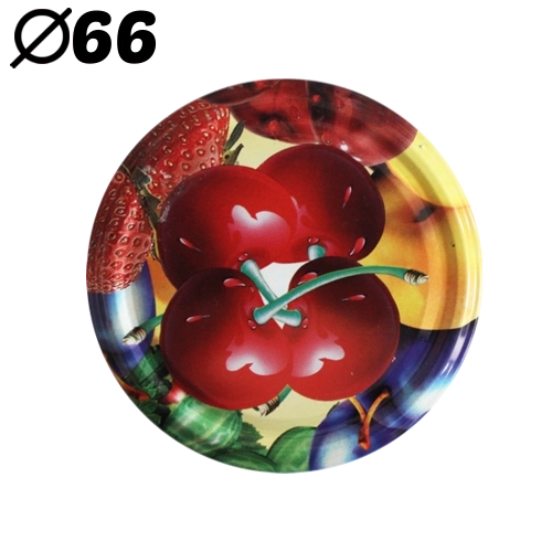 Deksel voor weckpotten 66 mm met kersenmotief, 4-klems, 10 stuks