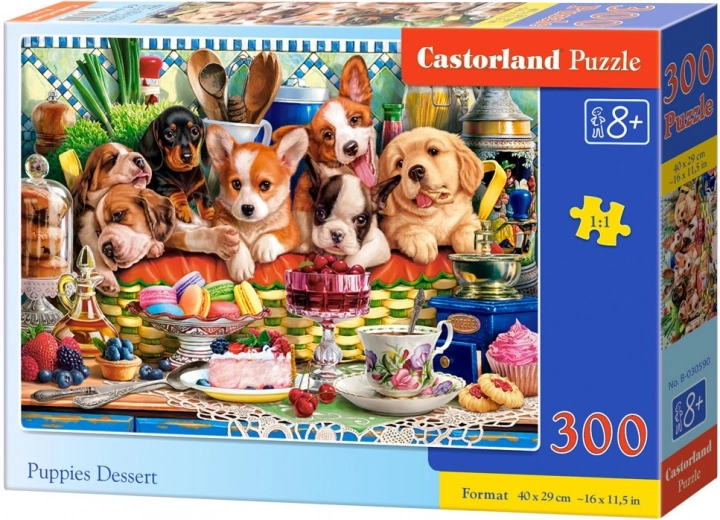 Puzzel 300 stukjes puppy’s bij het dessert
