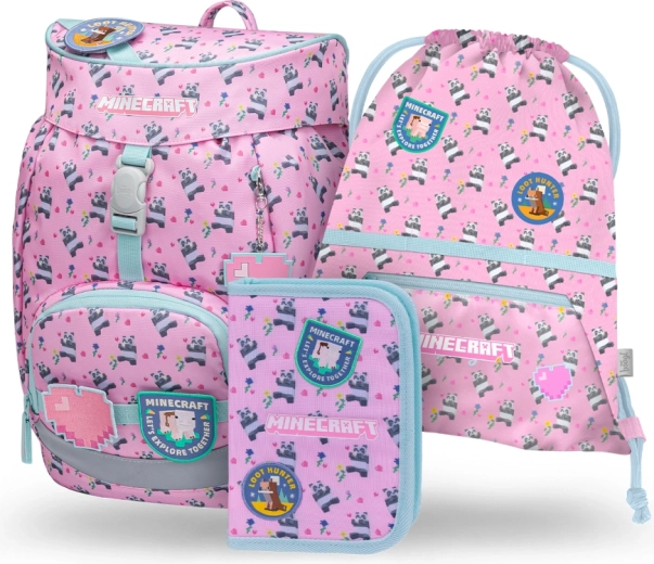Schoolset BAAGL Airy MINECRAFT Panda – rugzak, etui en gymschoenenzak