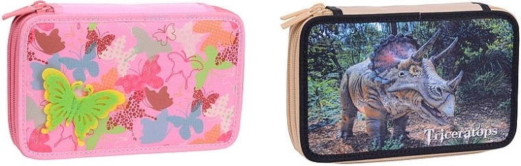 Dubbeldeks etui CONCORDE met dinosaurus- en vlindermotief