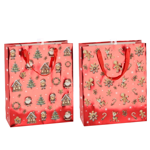 Cadeautas kerstpeperkoek 30 × 42 × 12 cm, mix van designs (12 stuks)