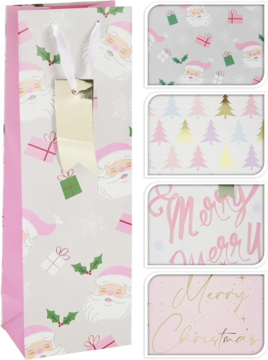 Cadeautas voor fles kerst roze