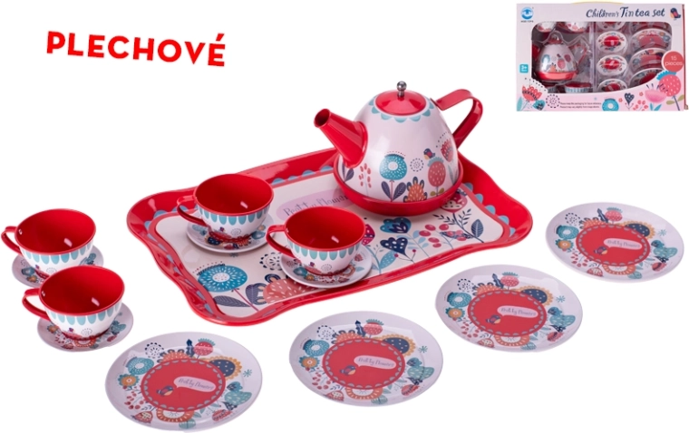 Metalen theeservies voor kinderen met dienblad, 15-delig