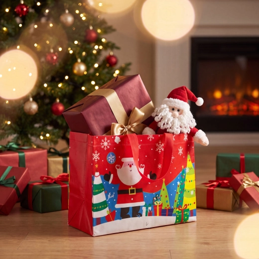 Kerstcadeautas van vliesstof, 33 × 25 × 17 cm, 12 stuks
