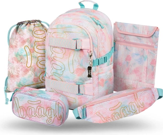 Baagl schoolset 5 stuks Skate Sunset – rugzak, etui, gymsack, heuptas en laptophoes