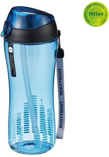 Sportfles met vergrendelbaar klapdeksel 550 ml met siliconen rietje – blauw