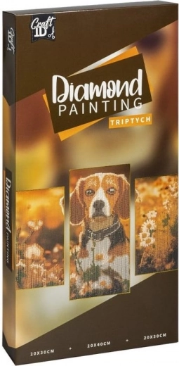 diamantschilderij op frame hond – drieluik 40 × 20 cm + 30 × 20 cm