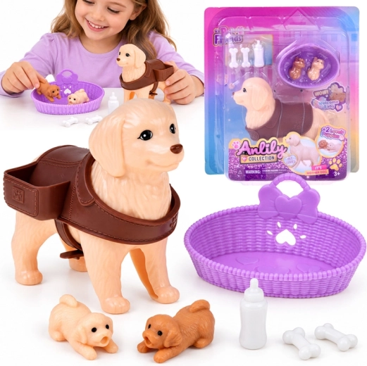 Anlily figuur van een golden retriever-teefje met puppy's en accessoires