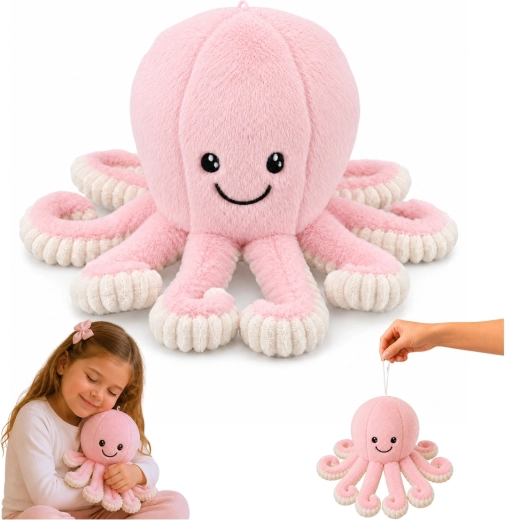 Pluchen octopus – roze knuffel met veerachtige tentakels 30 cm