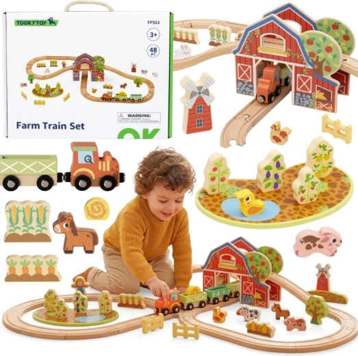 Houten treinbaan boerderij 48-delige set Tooky Toy