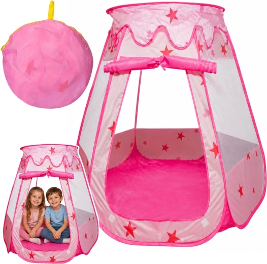 Roze zichzelf uitklappende kindertent huisje met sterretjes roze - 1 stuk
