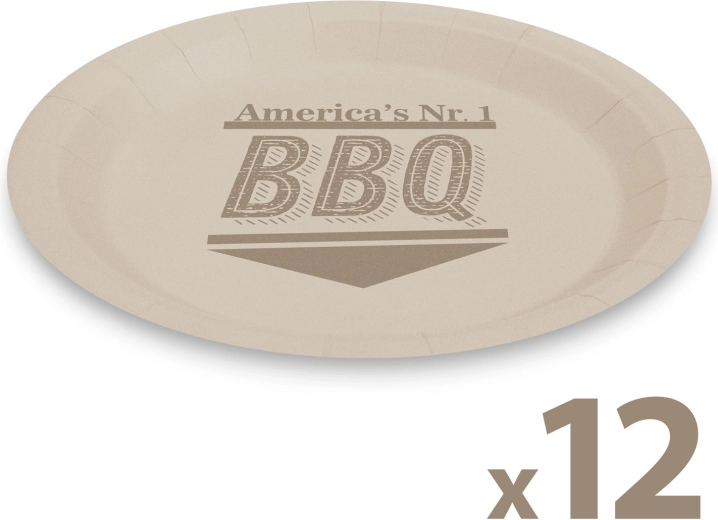Papieren BBQ-borden 23 cm, 12 stuks