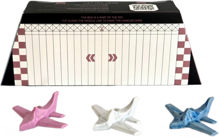 Toddleroad Hangar Marble – set van 3 ergonomische siliconen vliegtuigen met functionele doos