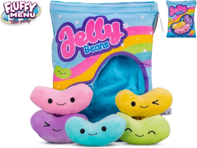 Fluffy Menu jellyboontjes – pluche set met kussentje voor baby’s