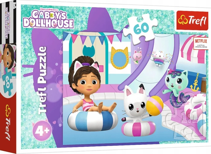 puzzel Trefl Gabby’s Poppenhuis – Gabby bij het zwembad, 60 stukjes