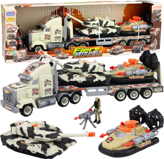 Militaire set met trekker, tank en hovercraft met licht en geluid