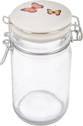 Glazen pot met clip en keramisch deksel JARO vlinder 0,25 l