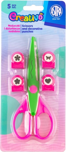 Set decoratieve scharen en perforators ASTRA Creativo, 5 stuks, groen-roze