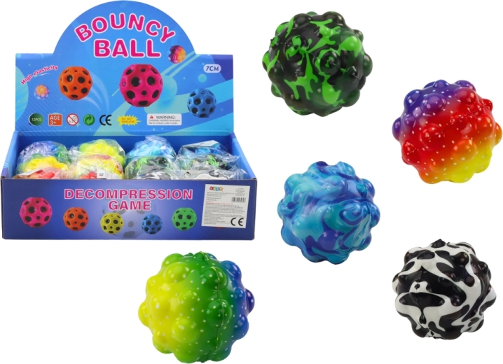 Kleurrijk balletje met bobbels 6,5 cm – stuiterend en kneedbaar antistress-speeltje