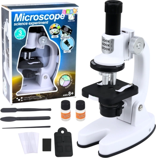 Kindermicroscoop met accessoires, vergroting tot 1200× – wit