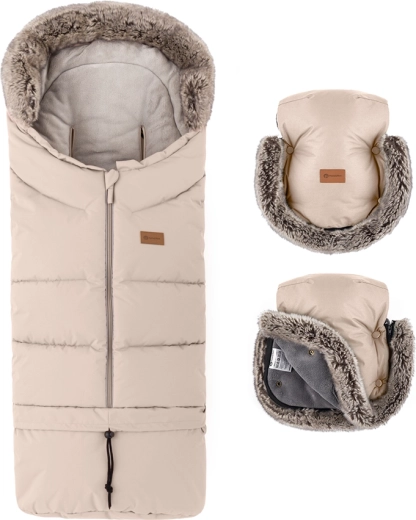 Petite&Mars winterset voetenzak Arctic 4in1 en kinderwagenhandschoenen Furry rose petal