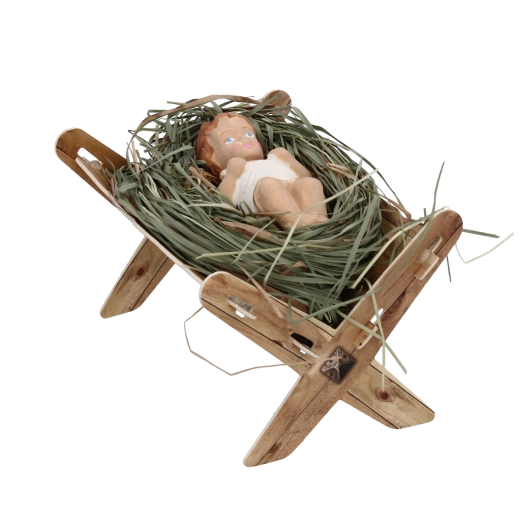 Beeldje van het Kindje Jezus in de kribbe klein, kleurrijk