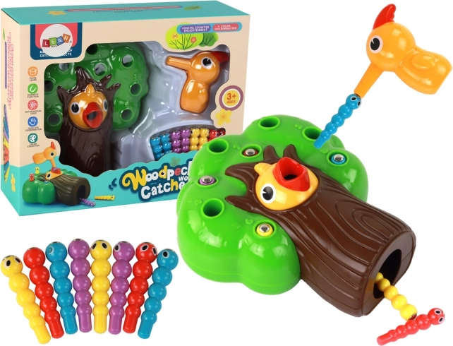 Magnetisch behendigheidsspel: vang de wormpjes en voer het vogeltje