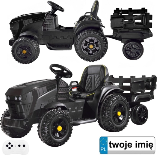 Kinder elektrische tractor met aanhanger – zwart