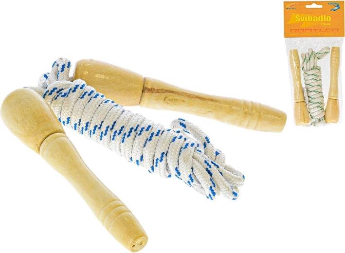 Springtouw 270 cm met houten handgrepen, 2 kleuren