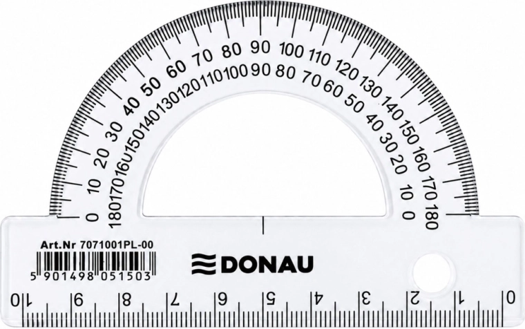 Transparante schoolgeodriehoek DONAU 180° 10 cm - 1 stuk