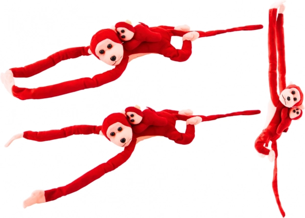 Pluchen aapje met jong rood 90 cm