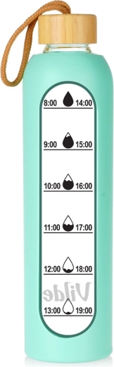 Vilde glazen waterfles met mintkleurige siliconen hoes 1 l