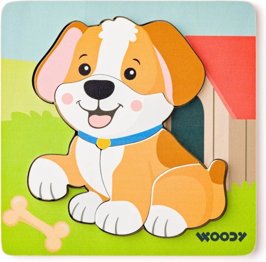 Woody baby inleg houten puzzel hondje op bord (5 stukjes) - 1 stuk