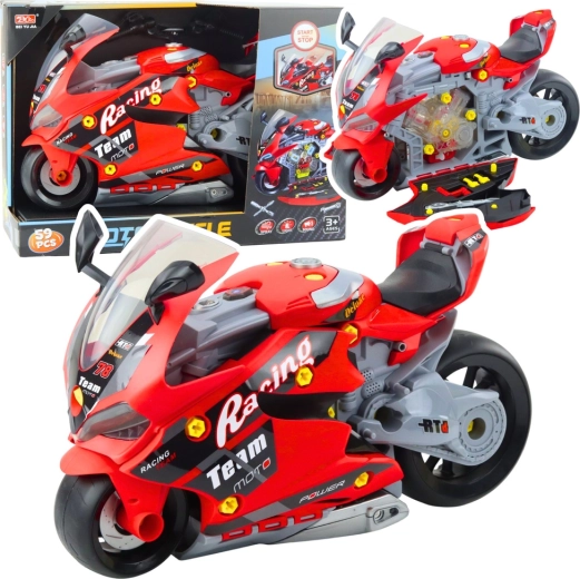 Interactieve demonteerbare motor 2-in-1 met werkplaats, lichten, geluiden en rook – rood 43 cm
