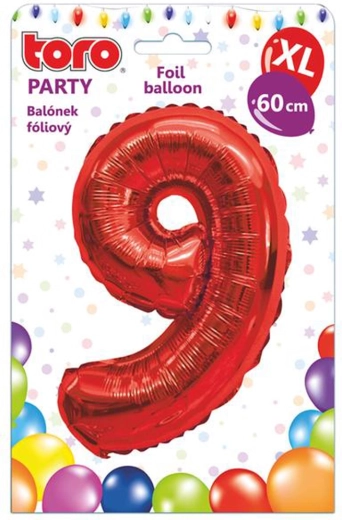 Folieballon TORO XL cijfer 9, 60 cm, rood