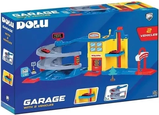 DOLU garage met glijbaan en 2 autootjes