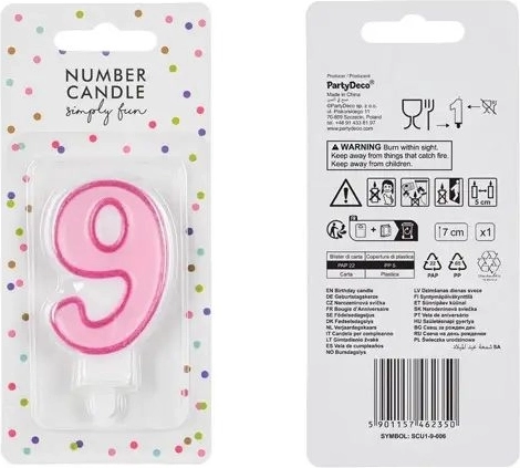 Verjaardagskaars nummer 9 roze 7 cm