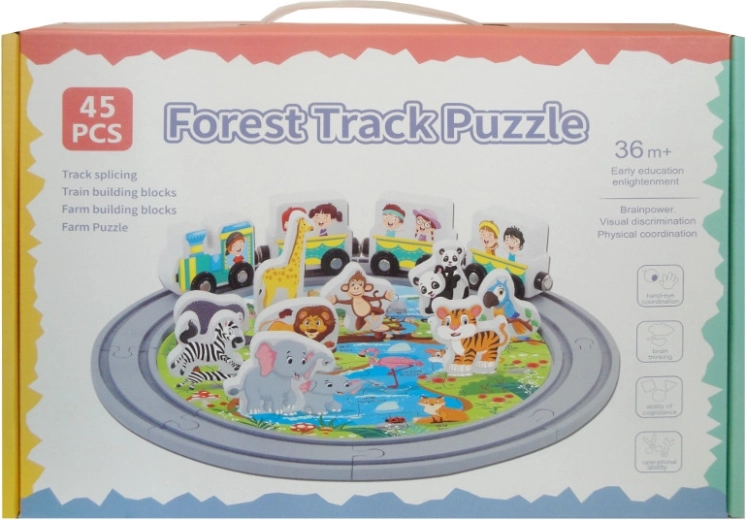Houten treintje met rails en dieren (45 delen)
